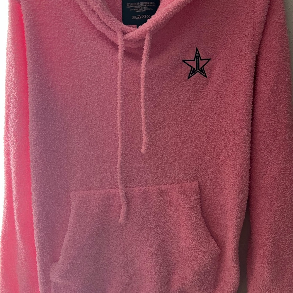 Pink Fuzzy Hoodie with Star Logo